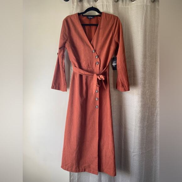 🆕 NWT Lulus terracota vegan washed faux suede midi dress - Picture 13 of 16